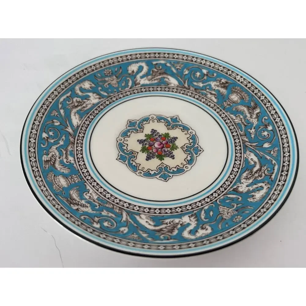 Wedgwood FLORENTINE TURQUOISE Bone China Peony Shape Footed Cup & Saucer England
